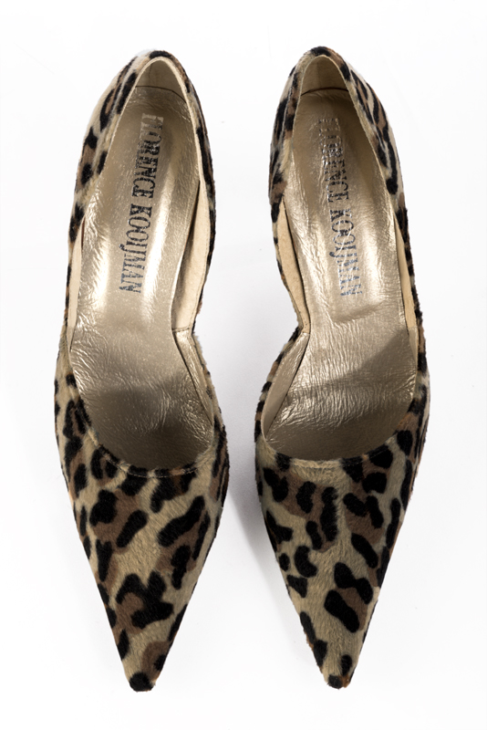 Safari black women's open arch dress pumps. Pointed toe. Very high slim heel. Top view - Florence KOOIJMAN